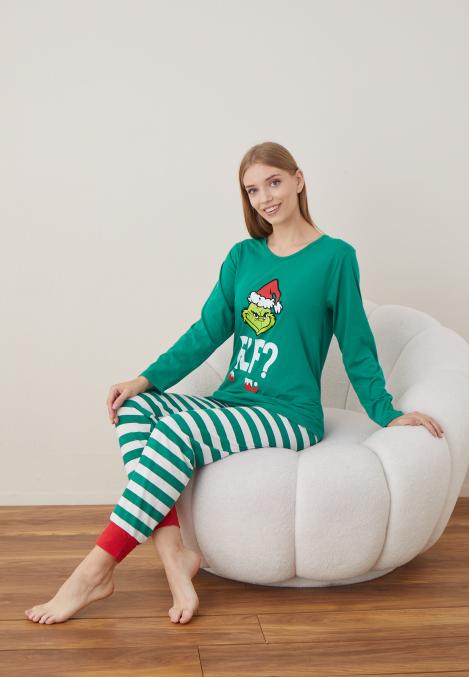 Pijama Dama Craciun " ELF ? " ,maneca lunga ,pantaloni lungi,Engros